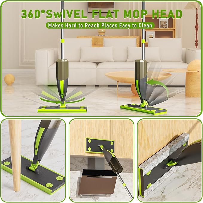 Spray Mop for Cleaning Spray Wet Dry Mops with 60 Dry Pads &amp 420ML Refillable Bottle Flat Mop for Hardwood Tile Laminate Vinyl and Marble Floors