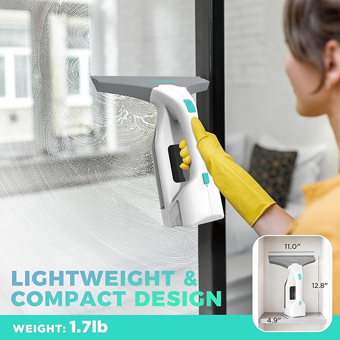 HAUSHOF Electric Window Vacuum Squeegee 11 Vacuum Squeegee Cordless Cleaner Tool Set Window Vac with 300ml Spray Bottle &amp 100ml Water Tank for Mirror Countertop Showers