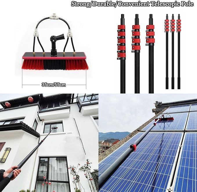Glass Cleaning Brush Home Water Fed Telescopic Pole Kit Solar Panel Brush Rotating for Photovoltaic PanelAdjustable Solar Panel Cleaning Brush and Pole Window Cleaner Brush Water Fed Pole K