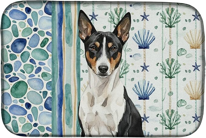 Caroline's Treasures Black and White Basenji Coastal Sea Glass Dish Drying Mat Absorbent Dish Drying Mat Pad for Kitchen Counter Dish Drainer Mat for Countertop 14 x 21 Multicolor