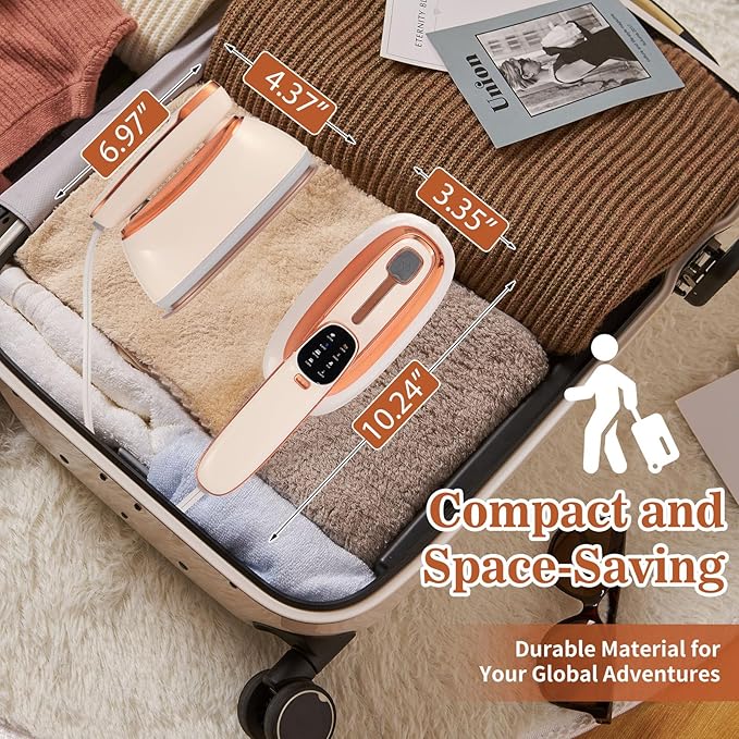 Portable 1500W Handheld Garment Steamer – 20s Rapid Heat-Up 17 Steam Vents 8 One-Touch Fabric Modes 260 mL Tank for Home Travel &amp Business