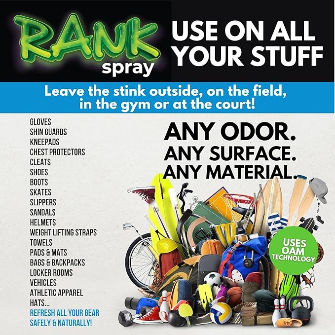 Sports Odor Eliminator: Banish Body &amp Sweat Odor From Sports Gear Yoga Mats Gym Bag Shoes Helmets Cleats etc! Safe Boxing Glove Spray &amp Hat Deodorizer - 2 16 oz Bottles Mix Pack