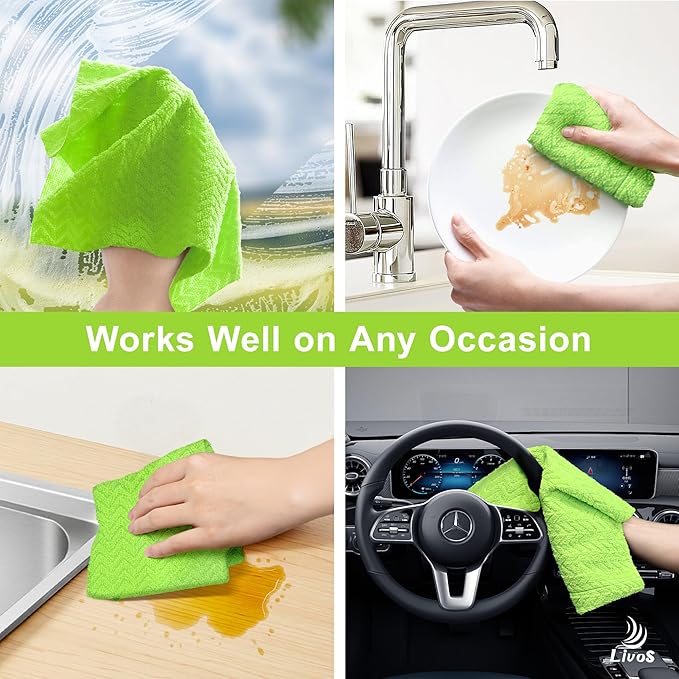 LIVOS Microfiber Cleaning Cloth Roll - 80 Pack Reusable Paper Towels Microfiber Towels for Cars Super Absorbent Lint Free Cleaning Rags for House Kitchen Window-Wave Green 11.5x11.5