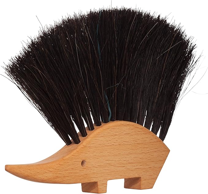 REDECKER Hedgehog Table Brush Natural Horsehair Bristles 4-1/2 x 5-1/2 inches Versatile Hand Brush in a Decorative Shape - Horse Hair Brush for Table - Hedgehog Duster - Made in Germany
