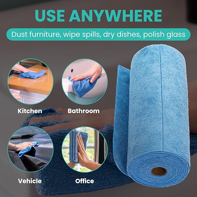 Microfiber Cleaning Cloth Roll Tearaway 50 PCS Tear Away Towels Reusable &amp Washable Ultra Absorbent 12 x 5.5 Dish Rags for Car Home Kitchen  200 GSM Thickness Paper Towel Alternative