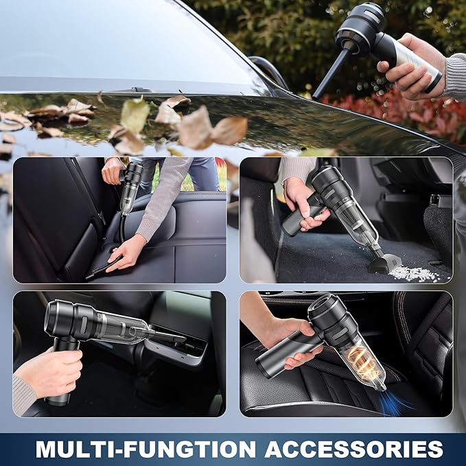 Car Vacuum Portable Cordless with 18000Pa Suction 4 in 1 Air Duster &amp Mini Vacuum Cleaner High Power Foldable Rechargeable Brushless Motor Airify Pro Car Vacuum for Home Office Pet Hair