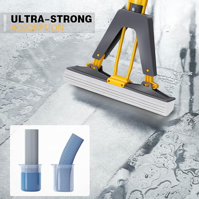 Masthome 36 Commercial Mop with 3 Microfiber Pads &amp Roller Sponge Mop with 3 Absorbent PVA Mop Refills- Home &amp Office Suitable