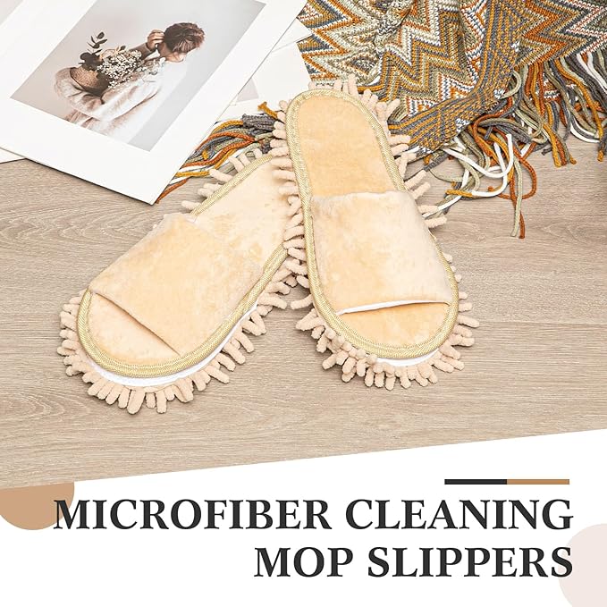 HooLing 10 Pairs Unisex Microfiber Mop Slippers for Floor Cleaning Washable Detachable House Mop Shoes Indoor Dirt Dusting Mopping Slippers for Women Men Home Office Kitchen 4 Colors (Large)