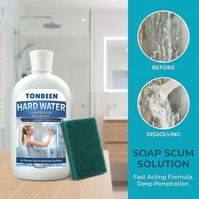 Hard Water Stain Remover Paste with Polishing Pads Calcium &amp Limescale Cleaner for Shower Glass Shower Doors &amp Tiles Includes 800 &amp 1200 Grit Pads 500ml 16.9fl oz