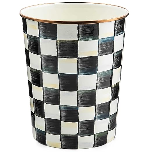 MACKENZIE-CHILDS Waste Bin Decorative Bedroom Trash Can or Bathroom Trash Can Black-and-White Courtly Check