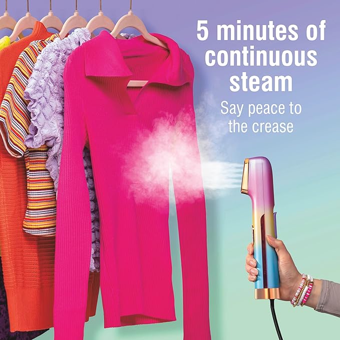 CHI VIBES Handheld Garment Steamer for Clothes Fabric and Drapes 5 Minutes of Continuous Steam Portable Wrinkle-Remover for Home and Travel Vacation Essentials 80ml Water Tank Pink (11615)