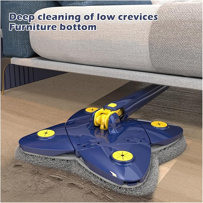 Cleaning Squeeze Mop 360° Rotatable Adjustable Floor Window Glass Home Ceiling Dusting Self-draining Brush Tool(Kit 2pcs Cloth)