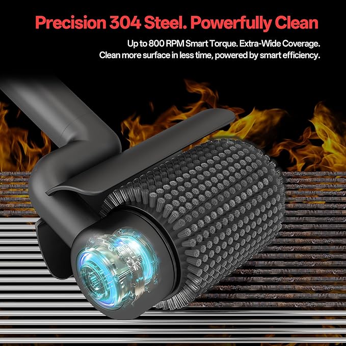 Electric Grill Brush 800 RPM Grill Brush for Outdoor Grill 3Nm High Torque Motor 304 Stainless Steel φ3.94 Inch Removable Brush Head with Heat Resistant Gloves Gift for Men