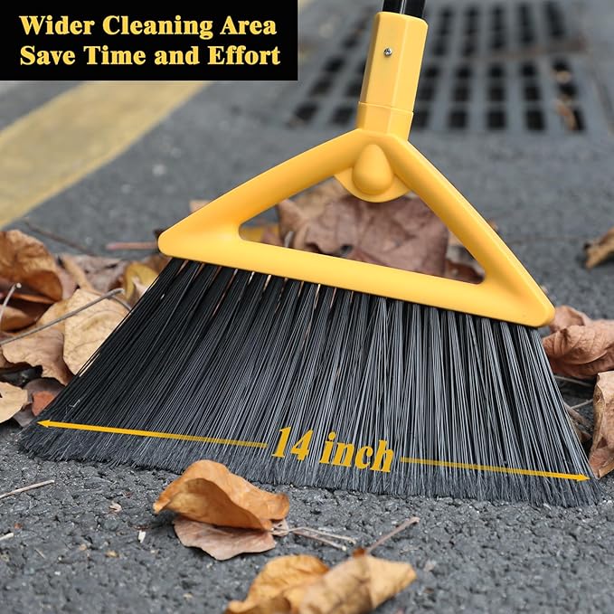 Heavy Duty Broom Outdoor and Indoor 2 Pack Upgraded Commercial Angle Brooms Perfect Yellow Broom of House Kitchen Garage Courtyard