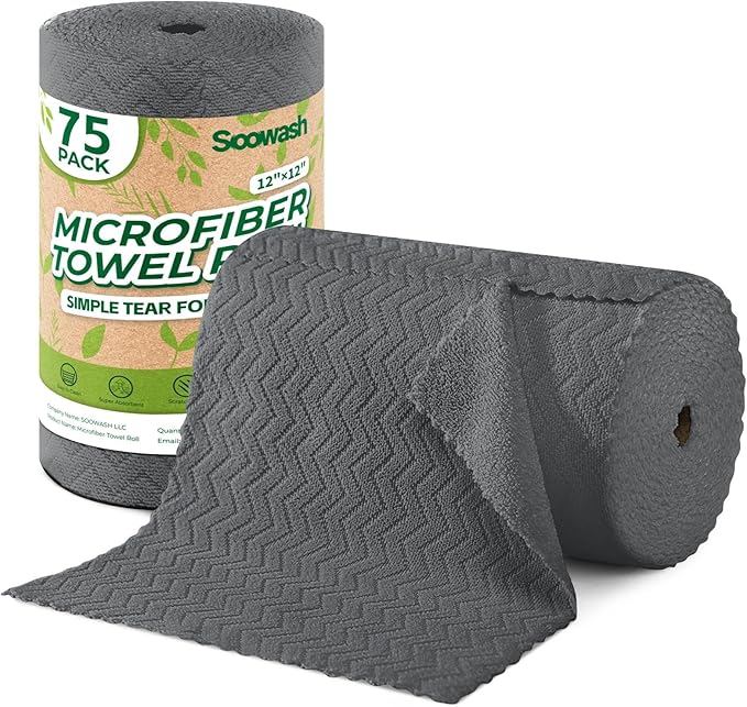 Microfiber Cleaning Cloths Roll 75 Pack Tear Away Microfiber Towels Roll 12 x 12 Lint Free Rags Reusable Cleaning ClothsWashableScratch FreeUltra Absorbent Dish Rags(Dark Grey Ripple)