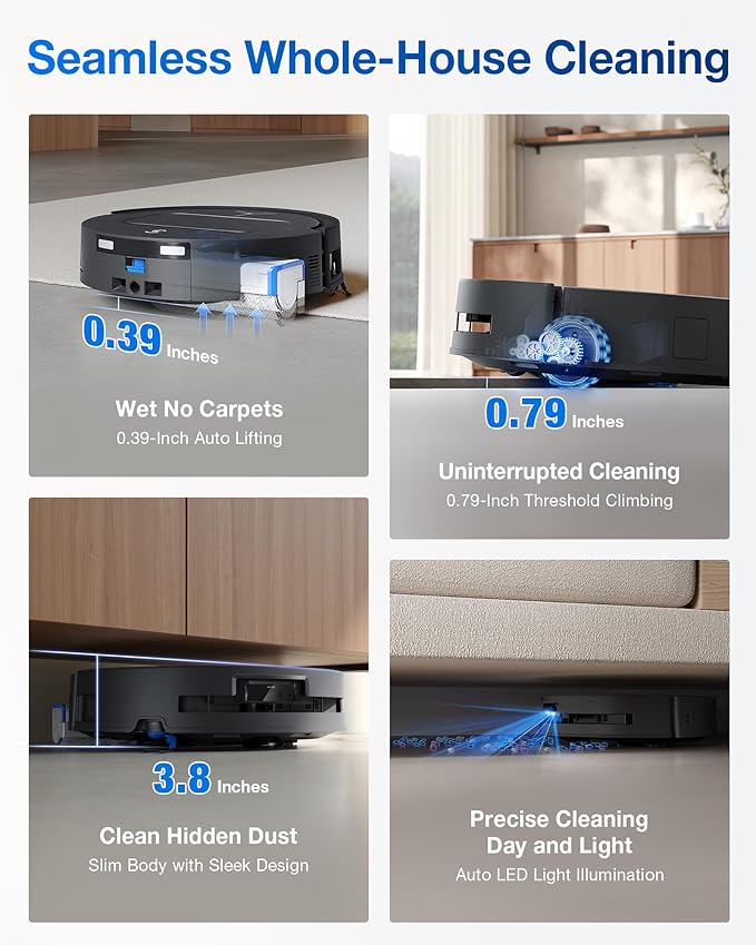 ECOVACS DEEBOT T80 Omni Robot Vacuum and Mop Instant Self-Cleaning OZMO Roller Mop TruEdge Deep Cleaning AI Navigation 18000Pa Suction and ZeroTangle 3.0 for Pets and Carpets