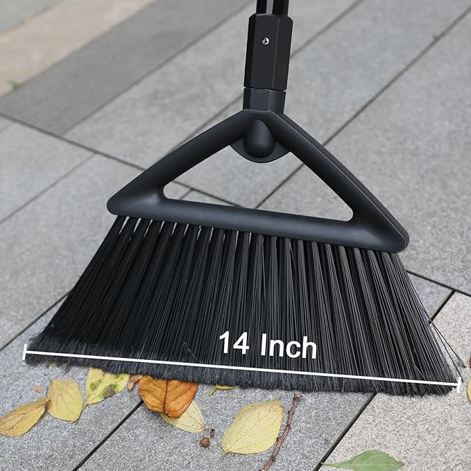 3PCS Heavy Duty Broom Broom for Sweeeping Indoor and Outdoor Angle Broom with Long Pole Outdoor Broom for Courtyard/Garages/Slidewalk Indoor Broom for Kitchen Lobby Cantee Black