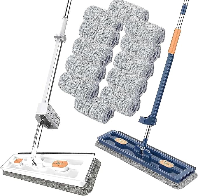 Large Flat Mop Mops for Floor Cleaning Mop 360° Rotatable Adjustable Cleaning Mop Wall Mops for Washing Walls Spin Wet and Dry Use Floor System 12027(Blue+White)