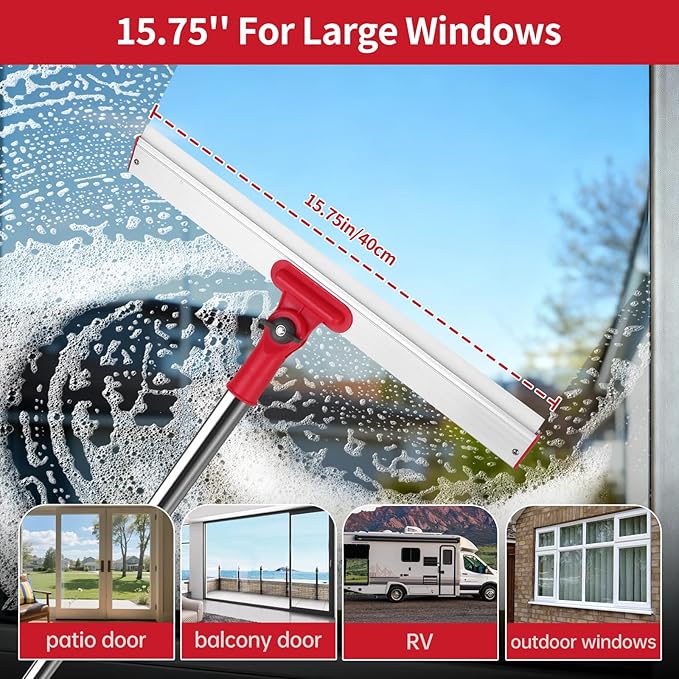 2-in-1 Professional Window Squeegee 86.6'' Window Cleaner Tool with 6-Section Extension Pole Window Cleaning Kit with 4 Microfiber Cloth Window Washing Equipment for in/Outdoor Windows