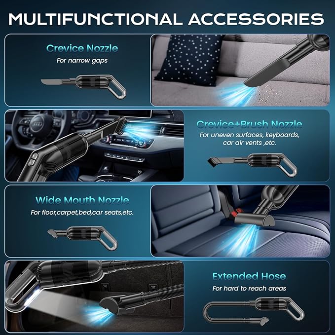 Handheld Vacuum Cordless Portable Car Vacuum with LED LightRechargeable Small Vacuum Cleaner with Powerful SuctionLightweight Vacuum Cleaner for Car Home Office Pet HairBlack