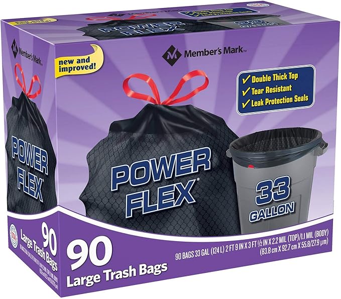 Member's Mark Power Flex 33-Gallon Large Trash Bags 90 ct.
