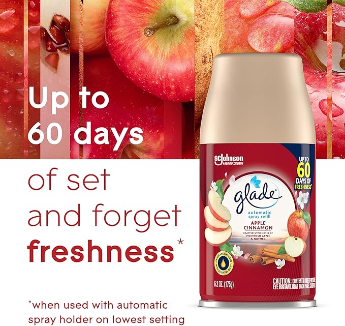 Glade Automatic Spray Refill Air Freshener for Home and Bathroom Apple Cinnamon 6.2 Oz (Pack of 4)