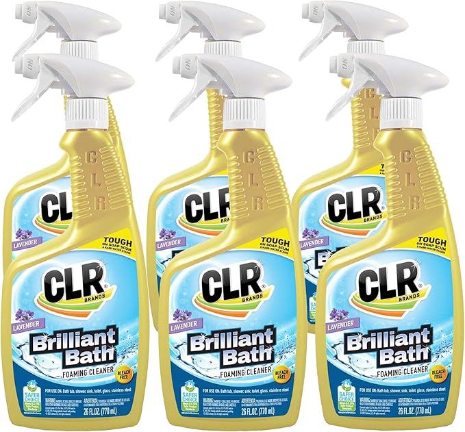 CLR Brilliant Bath Foaming Action Bathroom Cleaner Spray - For Use on Toilets Baths Showers Sinks Glass Stainless Steel - Lavender Scent 26 Ounce Bottle (Pack of 6)