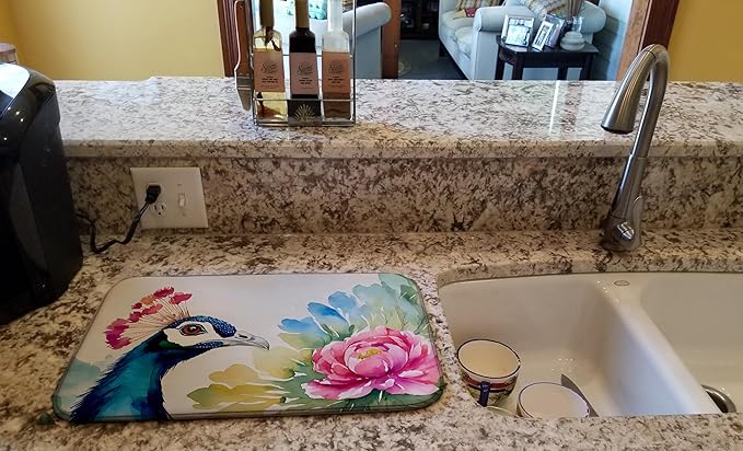 Caroline's Treasures DAC3254DDM Peacock Dish Drying Mat Absorbent Dish Drying Mat Pad for Kitchen Counter Dish Drainer Mat for Countertop 14 x 21 Multicolor