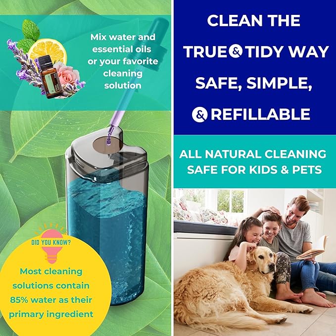 True &amp Tidy® Multi-Surface Spray Mop with Refillable Water Bottle Use Any Cleaning Solution Easy to Fill and Refill with Machine Washable Mop Pad (Navy)