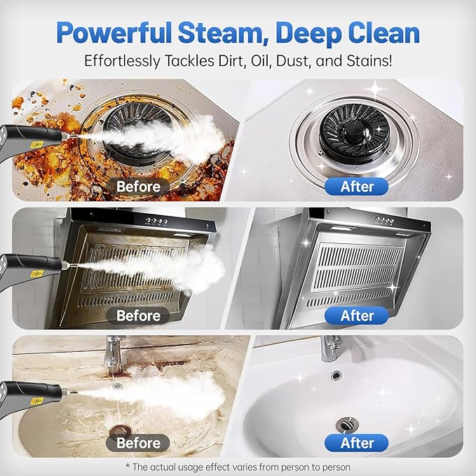 Pressurized Handheld Steam Cleaner Portable Steamer for Cleaning with 1.2L Large Tank 15s Fast Heat-Up 6-Level Adjustable Powerful Steam Cleaner for Home Car Kitchen Tile Grout(White)