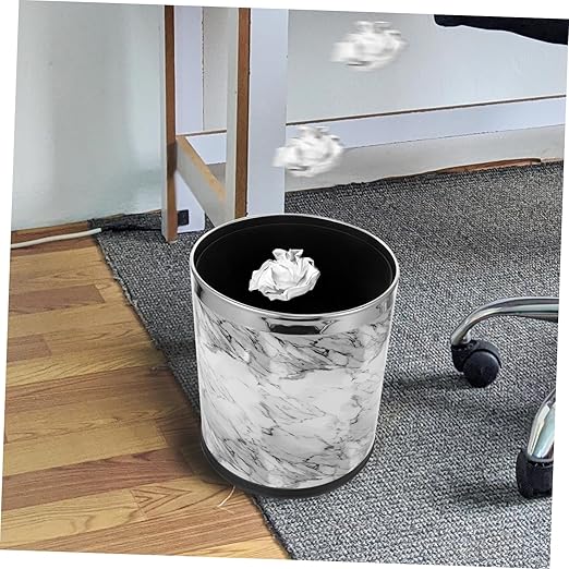 VOSAREA Marble Pattern Trash Bin Waste Basket for Bathroom Bedroom Office Kitchen Easy to Clean Stylish Design for Spaces