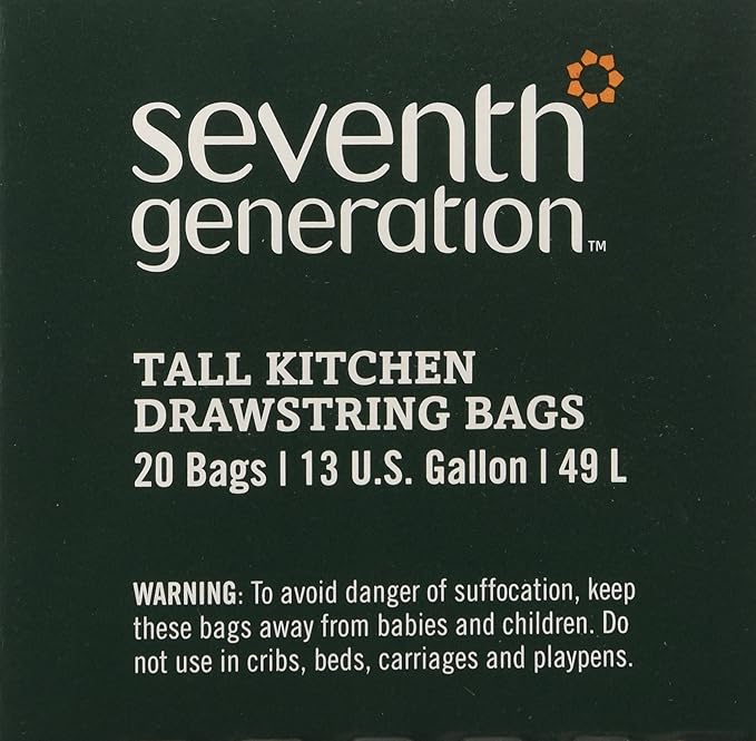Seventh Generation Trash Bags Tall Kitchen 13-Gallon 20-Count Boxes (Pack of 12)