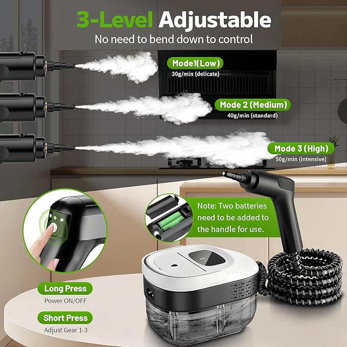 Pressurized Handheld Steam Cleaner 2500W 54oz Large-Capacity Steamer with 3-Level Adjustable Steam 15s Heat-Up &amp 15Pcs Accessories – for Car Tile Grout Couch Floor Bed Dirt Furniture