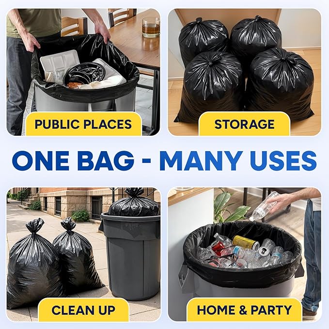 40-45 Gallon Trash Bags Heavy Duty 3 Mil Black Trash Bags Fit Rubbermaid Brute Rollout Round and Square 32-44 gal Trash Cans 40 x 46 Outdoor Garbage Bags Black Pack of 100