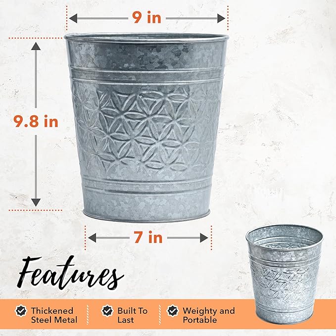 Autumn Alley Farmhouse Bathroom Trash Can Garbage Can Round Open Top Garbage Basket Bin for Home Office Rustic Trash Can Cute Decorative Wastebasket Rustic Bathroom Decor Galvanized