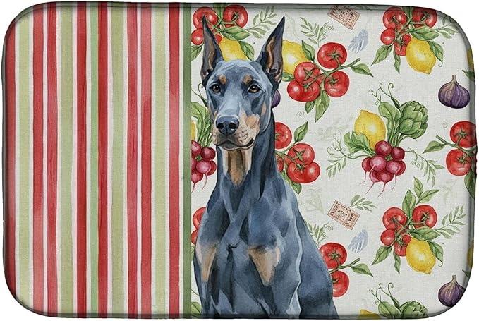 Caroline's Treasures Blue Doberman Pinscher Vegetables Dish Drying Mat Absorbent Dish Drying Mat Pad for Kitchen Counter Dish Drainer Mat for Countertop 14 x 21 Multicolor