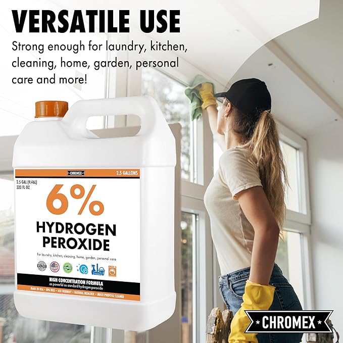 Chromex 6 Percent Hydrogen Peroxide Food Grade Home Kitchen Bath Cleaner Laundry Whitening 2.5 Gallons