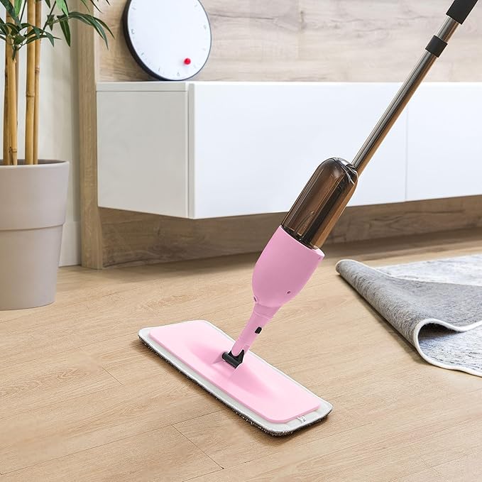 Multi-Surface Spray Mop Kit 3-in-1 with Flat Round Squeegee Mop Heads Refillable Water Bottle Machine Washable Pads for Floors Windows