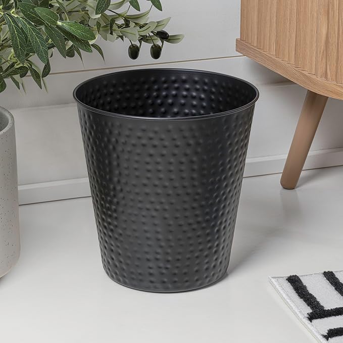 happimess HPM1110A-SET2 Axel Modern Minimalist Hammered Steel 2 Gal Waste Bin for Kitchen Office Bathroom Bedroom Dorm Matte Black (Set of 2)
