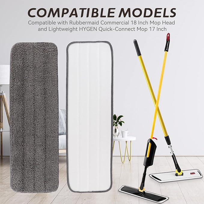 Replacement Mop Pads Fit for Rubbermaid Commercial 18 and 17 Mops - 10 Pack Wet &amp Dry Commercial Cleaning Reusable Refills Fit for Any Microfiber Flat Mop System 18 and 17 - Gray