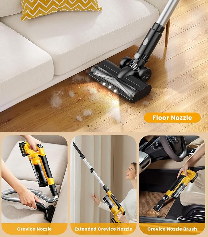 qimedo 8000mAh Cordless Vacuum Cleaner with 2 Batteries 700W Powerful Suction 90 Inch Extension Tube &amp 2L Dust Cup 7 in 1 Stick Vacuum for Home Hardwood Floor Pet Hair Dorm