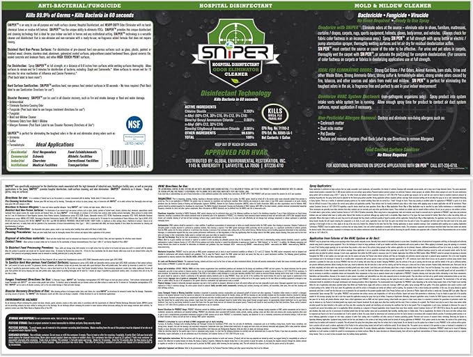 SNiPER Hospital Disinfectant Odor Eliminator &amp All-Purpose Cleaner 1 Gallon 2-Pack