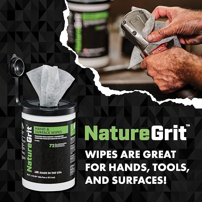 NatureGrit Hand &amp Surface Wipes: Mechanic Cleaning &amp Degreaser Sheets Grime Removal Hand Cleaner Towels for Mechanics Workshop Use (Box of 6 canisters 72ct/canister)