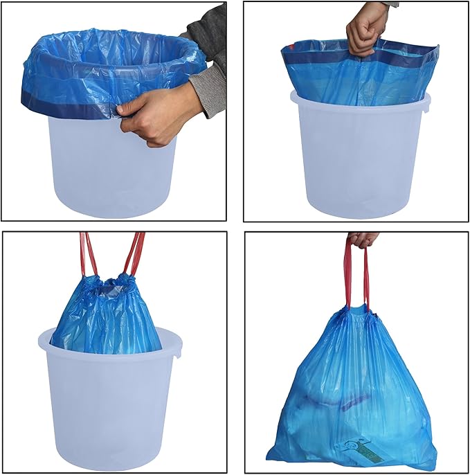 13 Gallon Drawstring Kitchen Garbage Bags (Blue 110 Counts/2 Rolls)