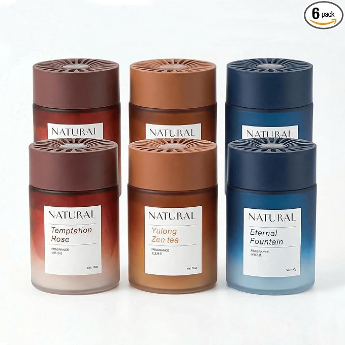 Solid Fragrance Balm 6-Pack – Odor Eliminator for Car &amp Home – Fresh Scent for Room Pet Bathroom Kitchen &amp New Home – Rose/Jade Tea/Eternal Fountain (2 Each)