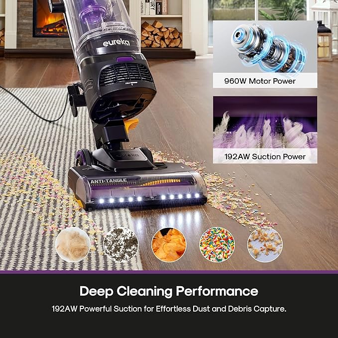 Eureka FlexReach Powerful Upright Vacuum Cleaner for Carpet and Hard Floor Lift-Up Vacuum with Large Dust Cup Anti-Tangle NEU651PL Purple