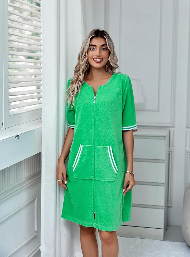 Richie House RH Housecoat Women Zipper Front Duster Robe 3/4 Lounger Housedress Pocket Nightgown S-3XL RHW4008