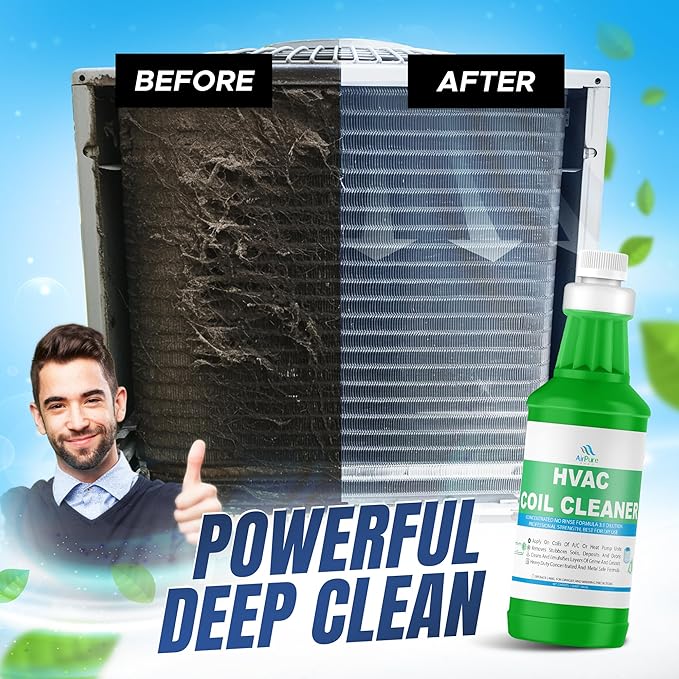 AC Evaporator Coil Cleaner - 1 Quart (946mL) No-Rinse Formula Metal-Safe Corrosion Inhibitors – Cleans Air Conditioners Condensers HVAC Mini Splits Heat Pumps – Residential &amp Commercial Use