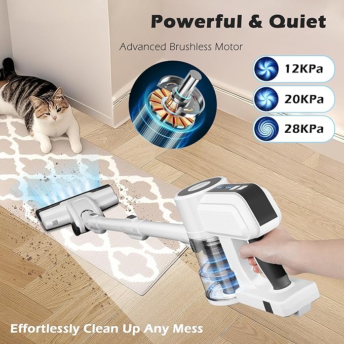 PURKINN B8 Cordless Vacuum 200W Brushless Motor &amp 28000Pa Suction 3-Mode for Carpet &amp Hard Floor Lightweight Stick Handheld Vacuum Cleaner for Home and Car