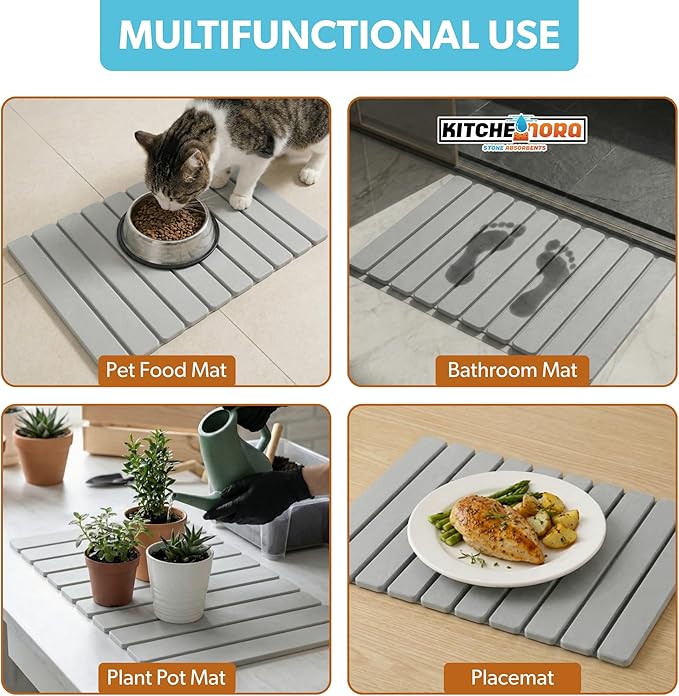 Stone Drying Mat for Kitchen Counter - Super Absorbent 30sec Fast-Drying Diatomite Dish Mat Collapsible for Kitchen.